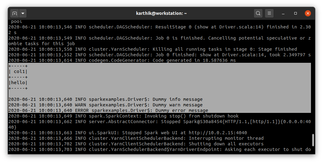 Spark Boilerplate output Spark Boilerplate output