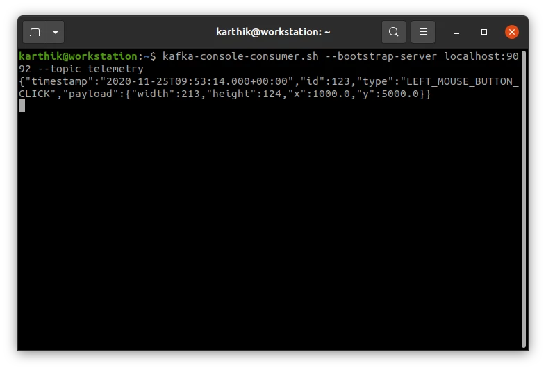 Telemetry data kafka consumer console Telemetry data received in kafka consumer